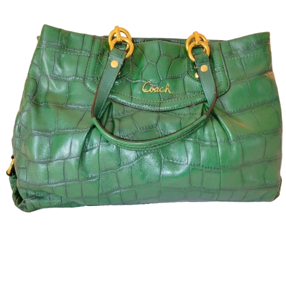 Coach Ashley Forest Green Leather Faux Croc Tote - Picture 1 of 9